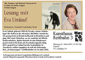 Flyer zur Lesung mit Eva Umlauf am 21. März 2017 in Ansbach